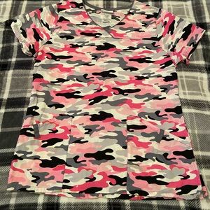 Pink camouflage scrub top. Like new. Size small.